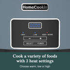 HOMECOOKIN 7-Quart Programmable Slow Cooker with Timer Keep Warm - Small Kitchen Appliance for Family Dinners - Serves 6+ People (Blue)