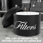 Black Basket Coffee Filter Holder With Lid - Round Container for Counter Storage - Rustic Farmhouse Bar Accessories Decor