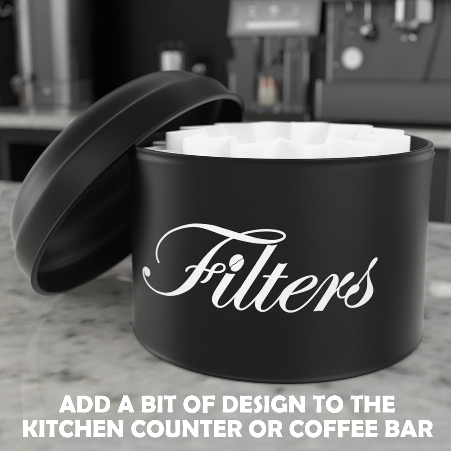 Black Basket Coffee Filter Holder With Lid - Round Container for Counter Storage - Rustic Farmhouse Bar Accessories Decor