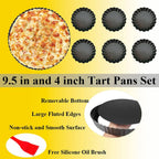 DATANYA 7Packs Tart Pan 9 Inch Removable Bottom with 4 Inch Mini Tart Pans Non-Stick Loose Bottom Quiche Pan Heavy Duty Carbon Steel Pie Tart Pans for Mousse Cakes, Dessert Baking