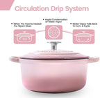 Enameled Cast Iron Covered 5.5 Quart Dutch Oven with Dual Handle, Dutch Ovens with Lid for Bread Baking, Pink