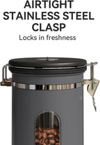 Veken Coffee Canister with Window,Airtight Stainless Steel Kitchen Food Storage Container, Date Tracker & Scoop for Grounds Coffee, Beans, Tea, Flour, Cereal,Sugar,22OZ,Grey
