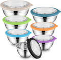 E-far Mixing Bowls Set of 7, Stainless Steel Mixing Bowls with Airtight Clear Lids, Metal Nesting Bowls for Kitchen Prep, Baking, Serving, Dishwasher Safe, Size 4.6, 3.5, 3, 2, 1.5, 1, 0.7QT, Colorful