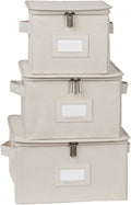 Covermates Keepsakes Dish Storage Box - Stackable, Reinforced Handles, China Storage, Beige Heather