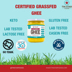 Tin Star Foods - 16 oz Certified Grassfed Traditional Desi Ghee GLASS JAR. Made in kettles and hand filtered in Dallas Texas. Indian owned brand