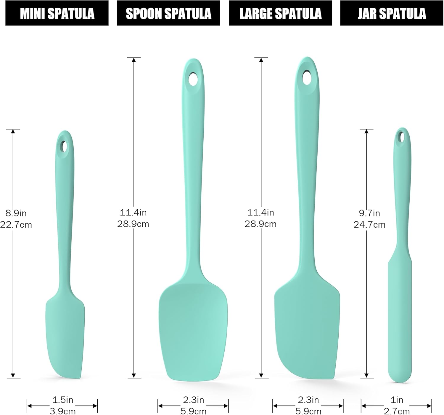 4-Piece Silicone Spatula Scrapers: Doosu 600°F Heat Resistant Food Grade Kitchen BPA Free Rubber Baking Cooking Tool Nonstick Utensil Set for Mixing, Scraping, Folding, Stirring, Serving (Aqua Sky)