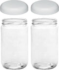 Jarming Collections Mason Jars - 32 Oz Extra Wide Mouth Glass Jars with Lids - Quart Containers - Made in USA (2 White Dome Plastic Lids)