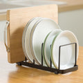 Plate Home Accented Storage Rack, Metal Dish Rack, Plate and Bowl Organizer for Kitchen Cabinets (Black)