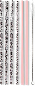 Swig Life Reusable Straws Luxy Leopard + Blush Reusable Straw Set + Cleaning Brush, Each Straw is 10.25 inch Long (Fits Swig Life 20oz Tumblers, 22oz, and 32oz Tumblers)