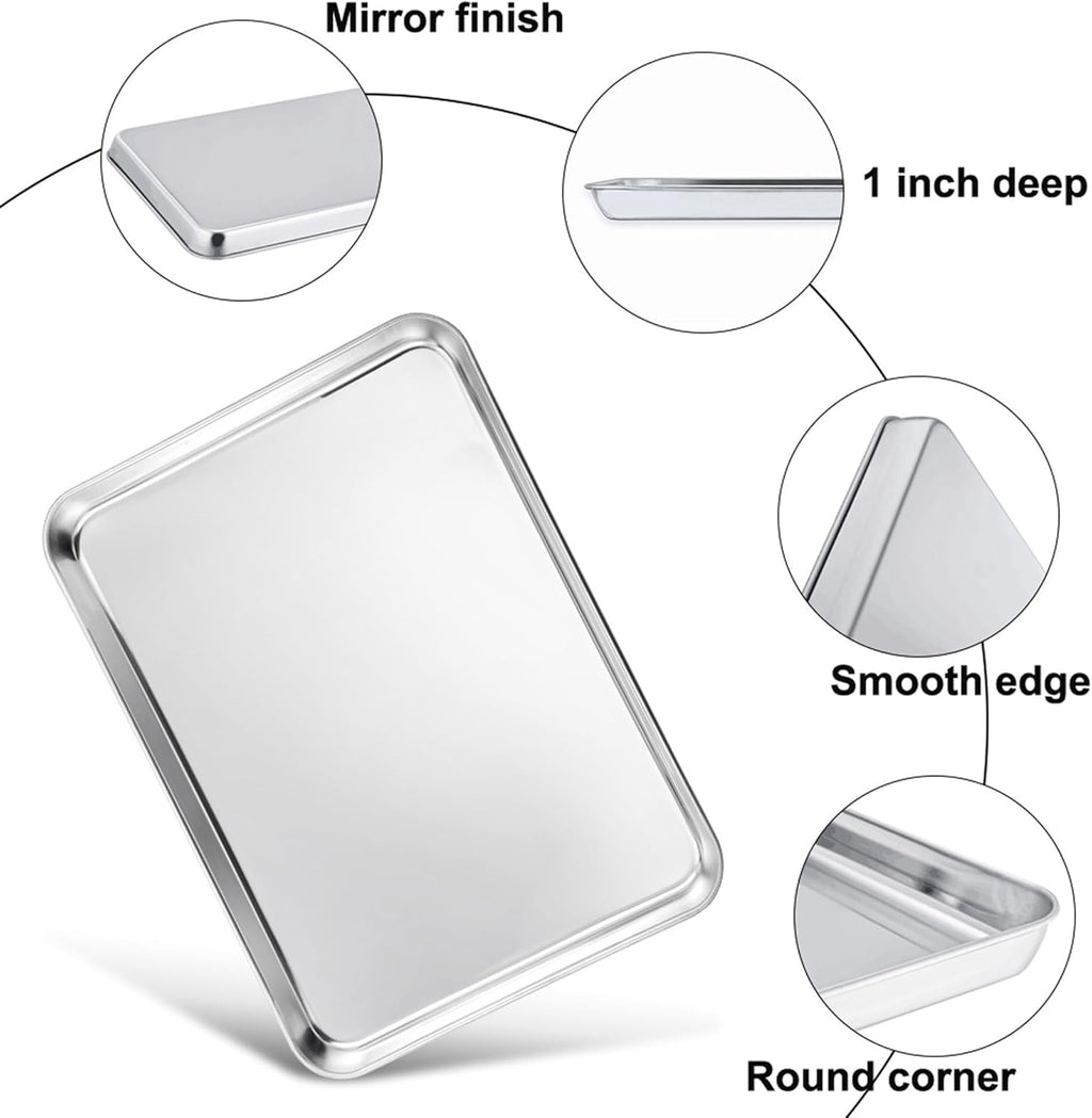 TeamFar Cookies Sheet with Rack, 16 x 12 x 1 Inch Stainless Steel Baking Sheet Tray Pans with Grid Wire Racks for Cooling Baking Roasting, Non-Toxic & Heavy Duty, Dishwasher Safe, 2 Pans + Racks