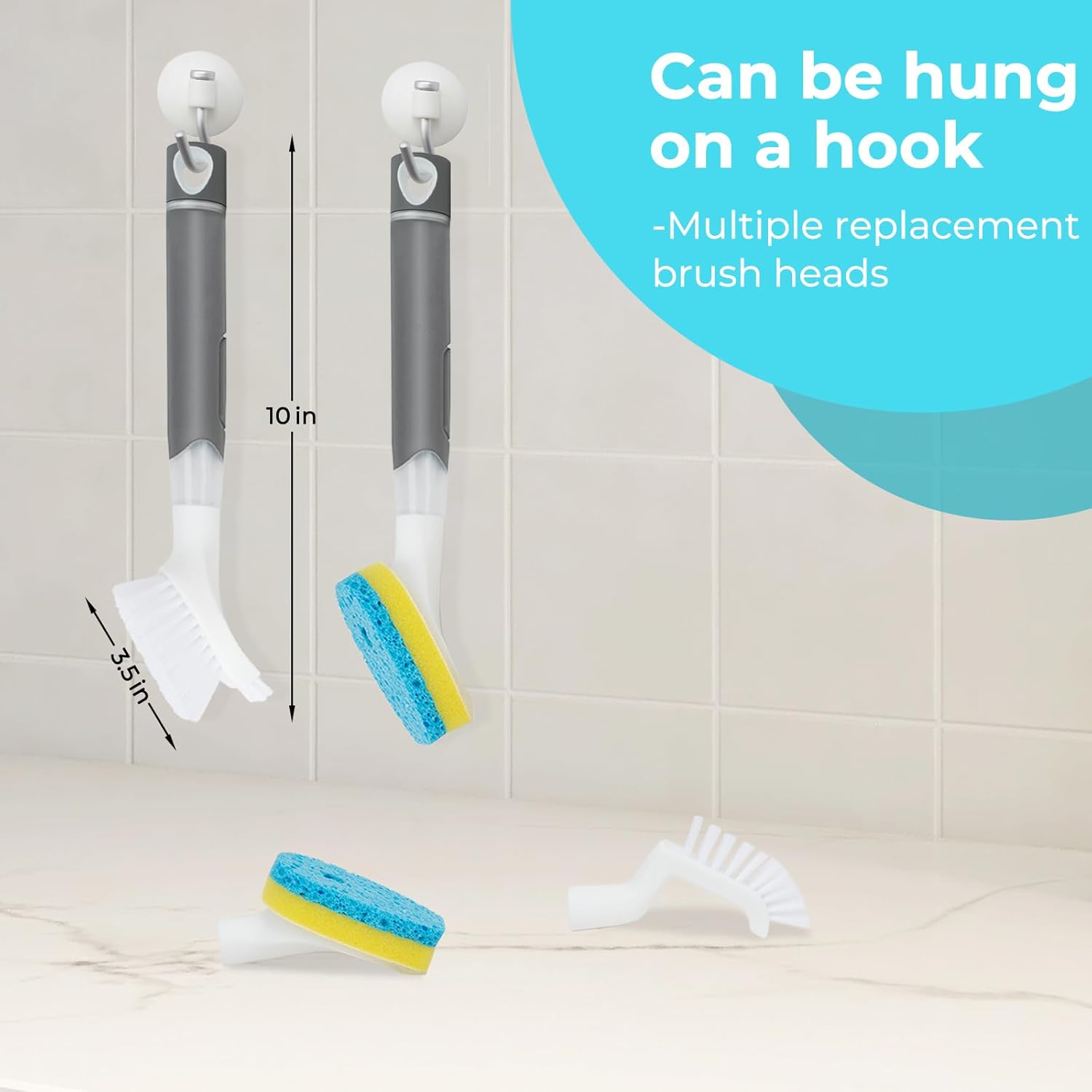 Dish Brush with soap Dispenser，4 PCS Replacement Brush Refills dishwashing Brush Set for Kitchen Utensils, Pans, Sinks, cookware