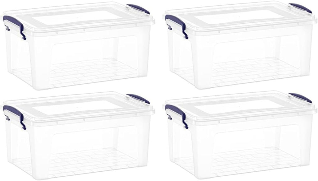 Superio Storage Bins with Lids, Clear Plastic Containers for Organizing, Stackable Totes, BPA Free, Odor Free, Organizer Boxes for Home, and Dorm (4 Pack, 28.5 Qt)