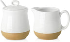 Hasense Ceramic Sugar and Creamer Set, 3 Piece Coffee Serving Set with Cream Pitcher, Sugar Bowl, Lid & Spoon, 10 Ounce Sugar and Creamer Set for Coffee Bar, Perfect for Wedding Gift (White)
