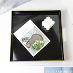 Spsyrine Black Decorative Tray for Living Room, Square Modern Plastic Coffee Serving Table Tray for Ottoman Bathroom Kitchen, 13"*13"