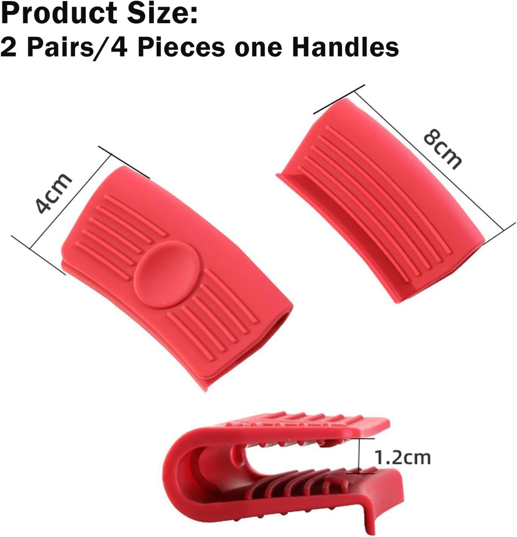 2 Pairs Silicone Assist Hot Handle Holder XX915 Hot Skillet Handle Covers Pot Holder Sleeve Cast Iron Skillets Nonslip Heat Resistant for Kitchen Pot Pan Cookware
