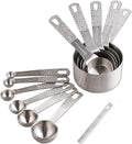 Measuring Cups and Spoons Set 12, Metric & US 18/8 Stainless Steel 5 Measuring Cups &6 Spoons &1 Leveler for Kitchen and Baking