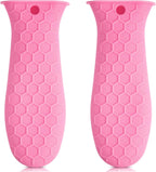Patelai 2pcs Silicone Handle Cover for Cast Iron Skillet Kitchen Silicone Handles for Pots and Pans Non-Slip Pot Holder Sleeve for Fry Pan Griddles Metal Aluminum Cookware(Pink)