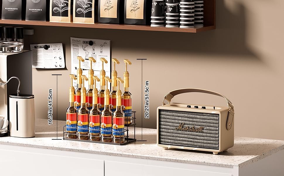 10 Bottle Capacity Coffee Syrup Organizer 2 Tier Coffee Syrup Stand Shelf for Coffee Bar Kitchen Small Wine Rack for Bar Family Storage for Syrup Wine Dressing