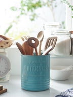 DOWAN 7.2″ Extra Large Kitchen Utensil Holder - Farmhouse Utensil Holder for Countertop - Ceramic Utensil Crock with Protection Cork Mat - Kitchen Decor & Housewarming Gift (Turquoise)