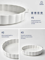 Ceramic Pie Pan For Baking,13Inch Round Baking Dish With Double Handle,Pie Plate With Ruffled Edge-Microwave, Dishwasher, and Oven Safe