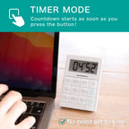 dretec One-Push Timer, Just Press, Easy, Time Saving, Interval, Silent, Kitchen Timer, Digital, Magnet, Stand, Light, Study, Muscle Training, Sports, White