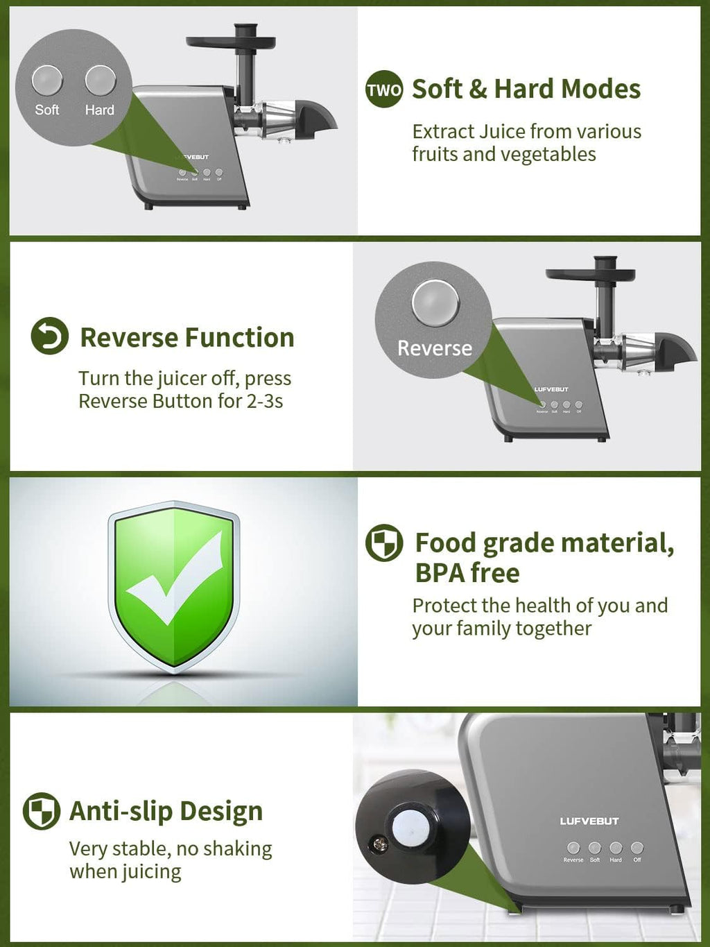 Juicer Slow Masticating for Tomato Ginger Wheatgrass Celery Beets, Home Kitchen Cold Press Juicer Machine for Fruits and Vegetables, Extractor de Jugos Y Vegetales, BPA Free, Easy Clean, Quiet Motor