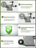 Juicer Slow Masticating for Tomato Ginger Wheatgrass Celery Beets, Home Kitchen Cold Press Juicer Machine for Fruits and Vegetables, Extractor de Jugos Y Vegetales, BPA Free, Easy Clean, Quiet Motor