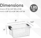 Superio Clear Storage Boxes with Lids, 2 Quart Plastic Container Bins for Organizing, Stackable Crates, BPA Free, Non Toxic, Odor Free, Organizers for Home, Office and Dorm, 4 Pack