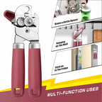 PrinChef Can Opener Manual, Can Tin Bottle Opener with Magnet - No-Trouble-Lid-Lift, Handheld Can Opener Smooth Edge with Sharp Blade, Heavy Duty and Easy to Use, for Seniors with Arthritis, Red