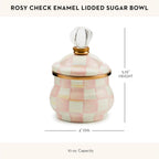 MACKENZIE-CHILDS Enamel Lidded Sugar Bowl, Small Serving Bowl with Lid, 10-Ounce Capacity, Pink-and-White Rosy Check