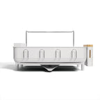 simplehuman Large Capacity Dish Drying Rack with Stainless Steel Frame, 360º Easy Drain Swivel Spout, Utensil & Wine Glass Holder, Anti-Residue Coating, Moisture Control Surface, White