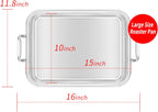 15 Inch Stainless Steel Roasting Pan with Cooling Rack - Turkey, Chicken, Ham Roaster with V-Shaped Baking Rack by Kendane