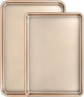 Baking Sheet Pan Set of 2, Commercial Cookie Sheets for Baking, Nonstick Carbon Steel Baking Tray Quarter Sheet Jelly Roll Pan, 9x13in, 10x15in, Heavy Duty & Easy Clean