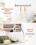Cooking Spoon and Rice Scooper for Nonstick Cookwares, Great for Cooking and Serving Sturdy BPA-Free Matte Silicone, Wood Handle Spoon for Mixing, Scoop, and Scrape (WHITE)
