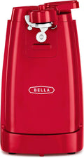 BELLA Electric Can Opener and Knife Sharpener, Multifunctional Jar and Bottle Opener with Removable Cutting Lever and Cord Storage, Stainless Steel Blade, Red