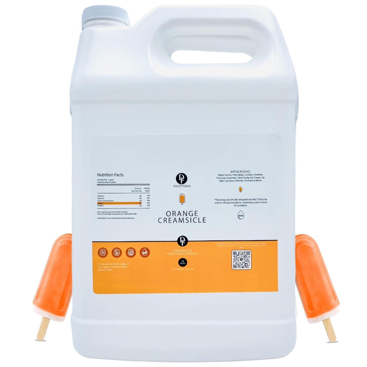 Dolce Flav Orange Creamsicle Extract - 1 Gallon Oil-Soluble Multipurpose Flavoring Ideal for Candy Making, Baking, Lip Balm, and Ice Cream - Perfect Kitchen Gift for Holidays
