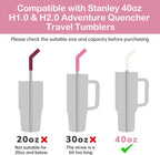 Tomorotec 6PCS Stainless Steel Straws with Silicone Tips for Stanley Tumbler 40oz, 13-Inch Reusable Straw Set with Colorful Extenders & 2 Brushes, Compatible with Wide Mouth Cups (Pink Series)