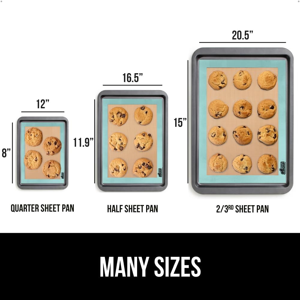 GORILLA GRIP Reusable Nonstick Silicone Baking Mat, 2 Pack, BPA-Free Oven Safe Food Liner, For Cookie Sheets, Toaster Ovens, Easy Clean Kitchen Pastry Mats, 11.75x8.25, Small Quarter Sheet Size, Mint