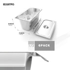1/3 Size Steam Table Pan with Lid 6 Inch Deep Hotel Pan Commercial Stainless Steel Food Pan with Cover 6 Pack Chafing Pans for Buffet Party and Restaurant Supplies