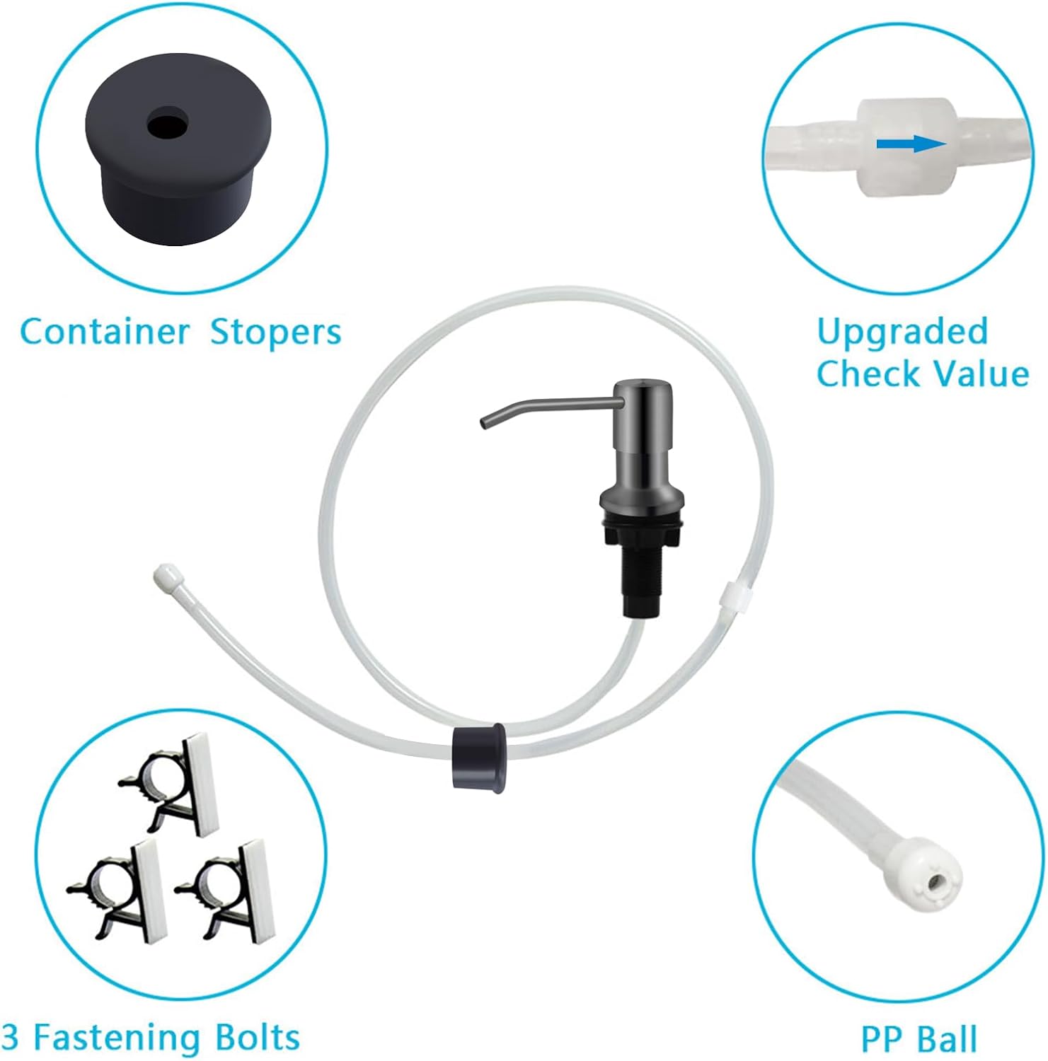 Kitchen Sink Soap Dispenser With 47" Extension Tube Kit, Under Sink Pump, No Need for Refills, Good Suction Power, Gray