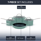 Nuwave Healthy Duralon Blue Ceramic Nonstick Coated 7pc Cookware Set, Scratch-Resistant Diamond Infused, PFAS Free, Induction Ready & Evenly Heats, Oven Safe, Tempered Glass Lids