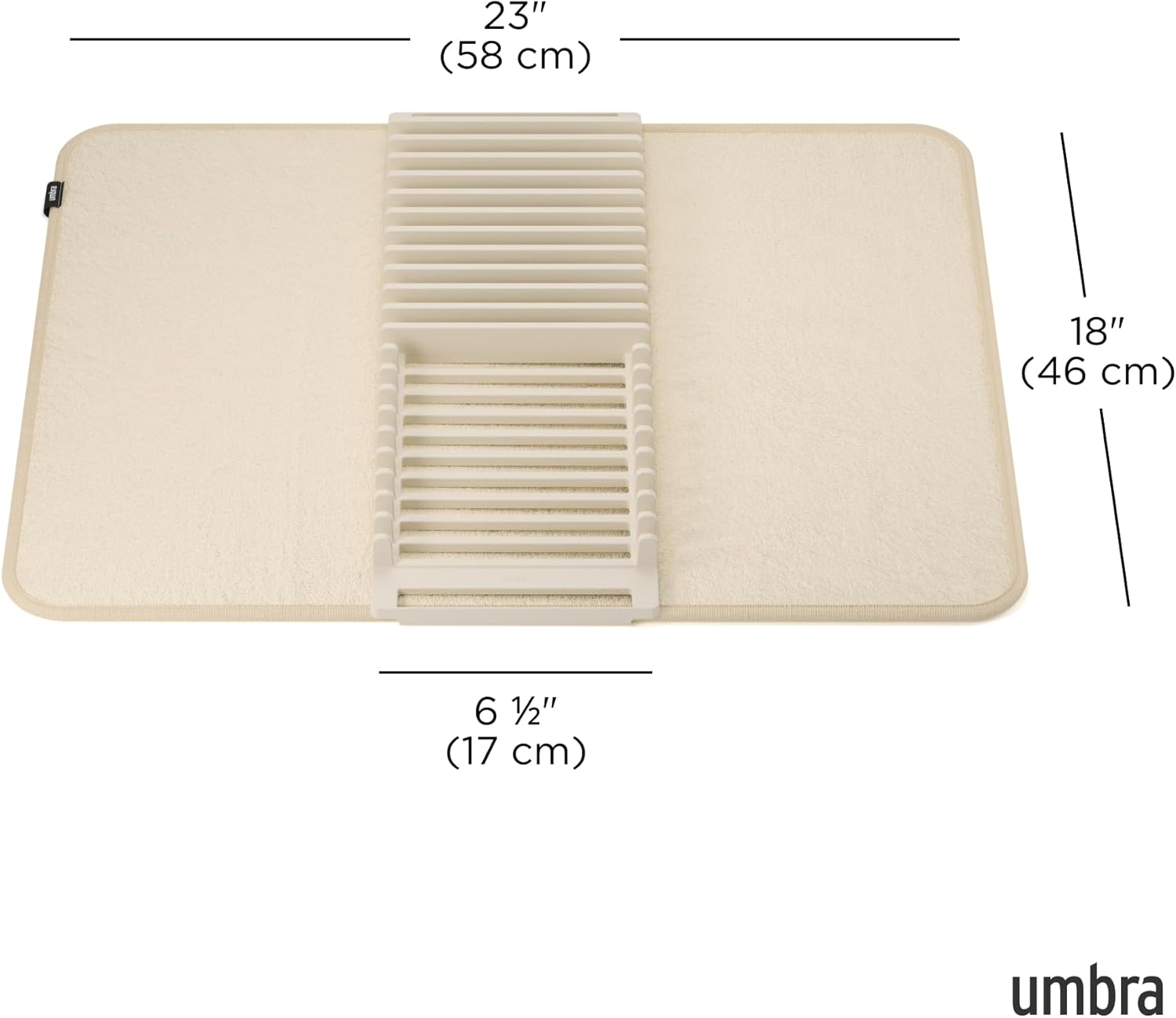 Umbra Udry Dish Rack and Microfiber Drying Mat – Space-Saving Design Folds Up for Easy Storage, Basic Rack, Linen