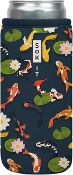 Sok It CanSok Sleeve for Beer & Soda Insulated Neoprene Cover (Koi Garden, 12oz Slim Can Sleeve)