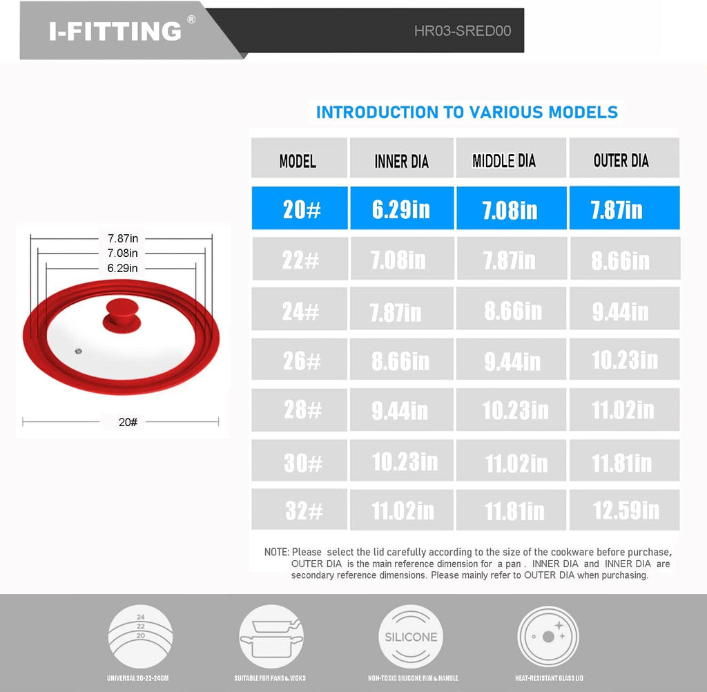 Universal Lid for Pot,Pan,Skillet Fits 6.5",7",8" Cookware Silicon lid Dishwasher Safe, Replacement Lid Vented Tempered Glass with Heat Resistant Silicone Rim By HR Huare Technology, Red,1 Pack