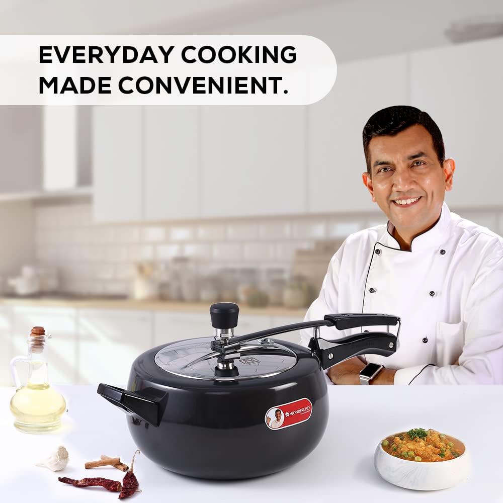Wonderchef Taurus Hard Anodized Inner Lid Pressure cooker, 5 liter, Cool Touch Handles for Durability, Induction Friendly, 5 year warranty, ISI Certified5 LitresBlack