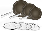 Stainless Steel Frying Pan Set with Lids,8inch 9.5inch 11inch Nonstick Ceramic Frying Pan Set of 3, Non Toxic Healthy Ceramics Omelet Pans,Chef's Pans,Skillets Kitchen Cooking Pan PFOA Free
