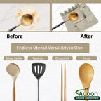 AUOON Spoon Holder for Stove - Silicone Spoon and Lid Rest with Drip Pad Kitchen Utensil Rest for Spoons, Ladles, Spatulas, Tongs & More (Milk Shake, Large)