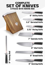 Dalstrong Knife Block Set-8pc-Vanquish Series-Forged High Carbon German Steel-Kitchen Knife Set-Premium Wood Block-Black POM Handle-NSF Certified-Men's Valetines Gift