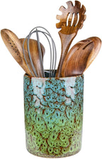 Utensil Holder, Ceramic Kitchen Utensil Holder for Countertop, Large Cooking Utensil Crocks for Kitchen Counter, Morden Utensil Organizer for Spatula, kitchen Decor, Blue & Green