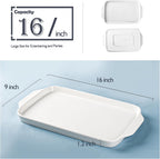 Dizada Large Serving Platter with Handles, 16" x 9" Porcelain Serving Tray, White Rectangular Platters for Entertaining & Serving Food, Serving Trays for Party, Appetizer, Charcuterie - Set of 3